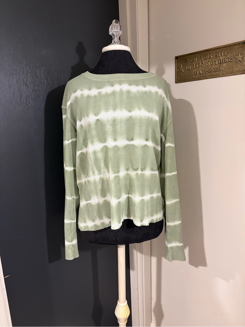 Anthropologie T.LA Light Green Tie-Dye Waffle Knit cotton blend long sleeve tee